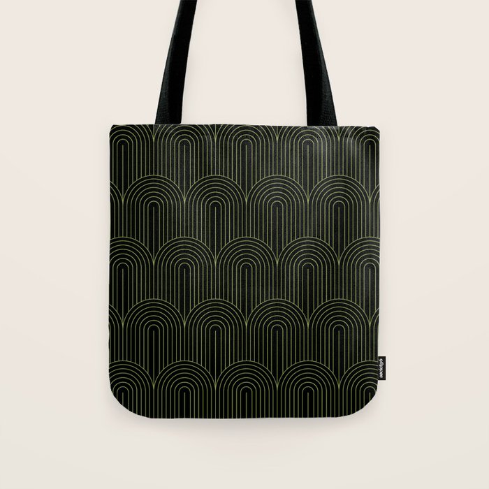 Art Deco Arch Pattern I Black & Neutral Green Tote Bag Gallery Image 1