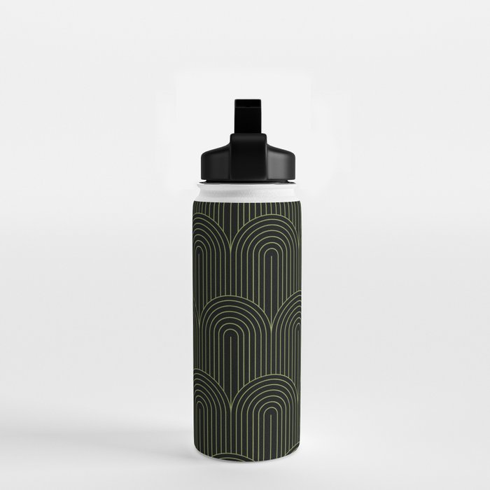 Art Deco Arch Pattern I Black & Neutral Green Water Bottle Gallery Image 2