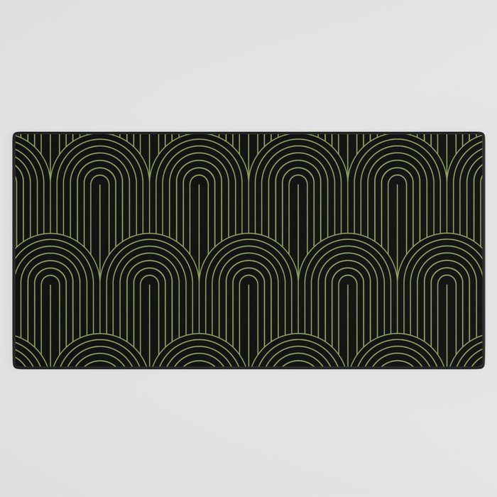 Art Deco Arch Pattern I Black & Neutral Green Desk Mat Gallery Image 3