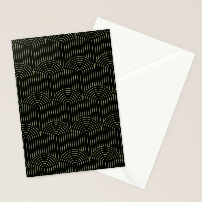 Art Deco Arch Pattern I Black & Neutral Green Stationery Card Gallery Image 2