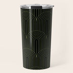 Art Deco Arch Pattern I Black & Neutral Green Travel Mug Gallery Image 1
