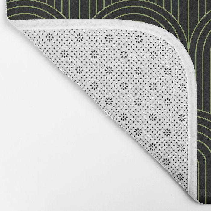 Art Deco Arch Pattern I Black & Neutral Green Bath Mat Gallery Image 2