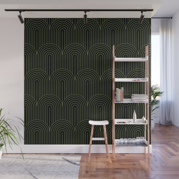 Art Deco Arch Pattern I Black & Neutral Green Wall Mural Gallery Image 1