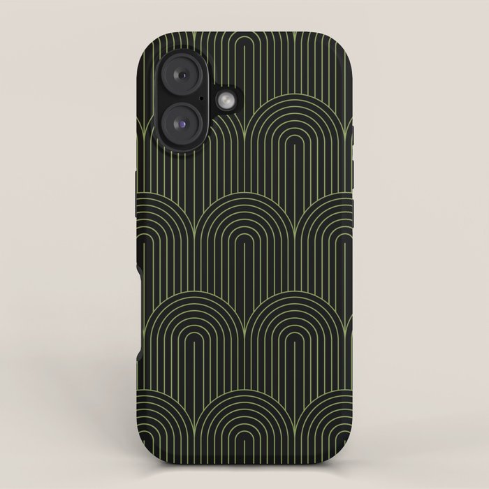 Art Deco Arch Pattern I Black & Neutral Green iPhone Case Gallery Image 1