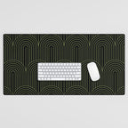 Art Deco Arch Pattern I Black & Neutral Green Desk Mat Gallery Image 1