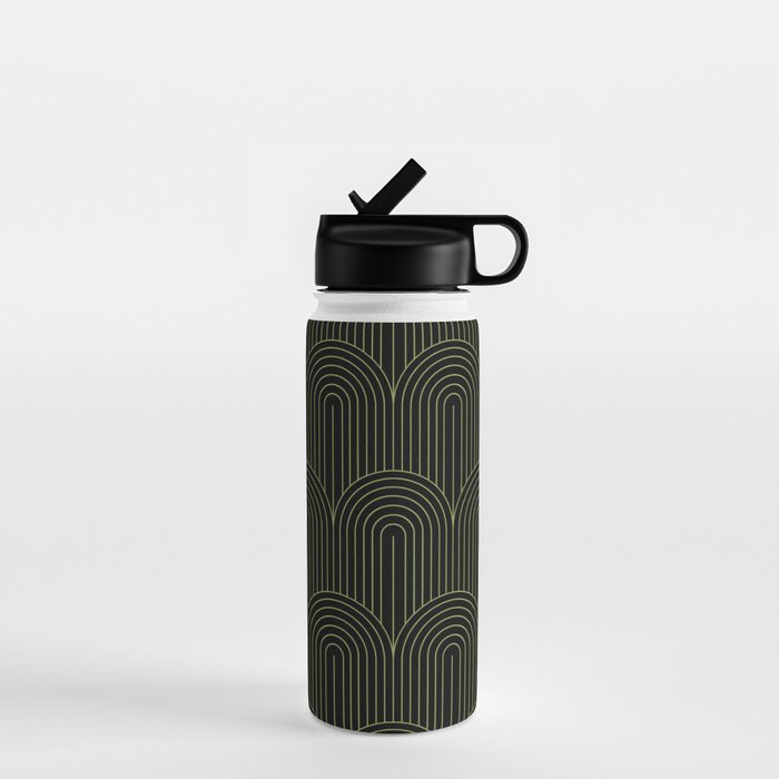 Art Deco Arch Pattern I Black & Neutral Green Water Bottle Gallery Image 1