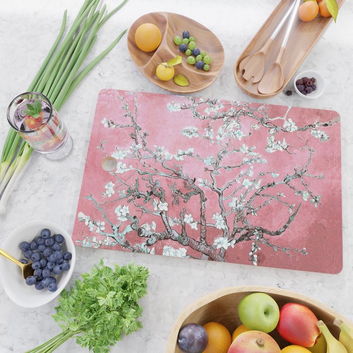 Van Gogh Timeless Almond Blossoms: White Blooms on a Classic Sweet Pink Canvas Cutting Board Gallery Image 2