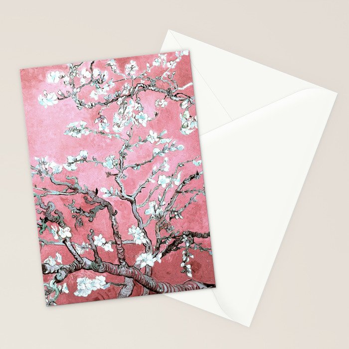 Van Gogh Timeless Almond Blossoms: White Blooms on a Classic Sweet Pink Canvas Stationery Card Gallery Image 2