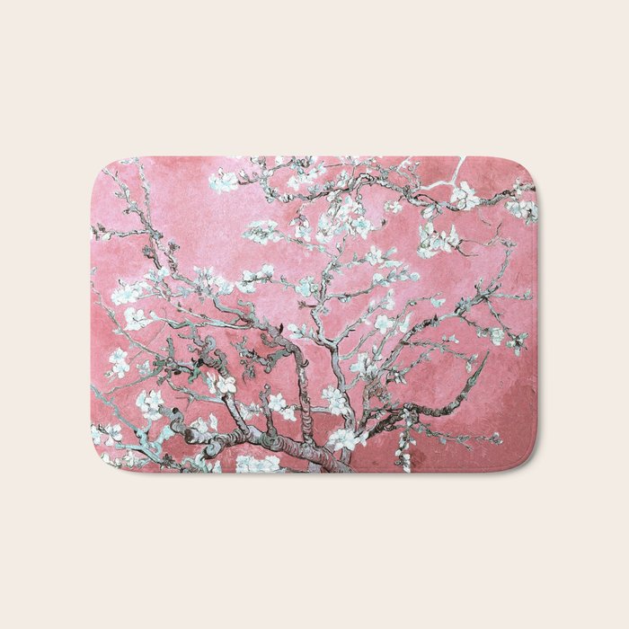 Van Gogh Timeless Almond Blossoms: White Blooms on a Classic Sweet Pink Canvas Bath Mat Gallery Image 1