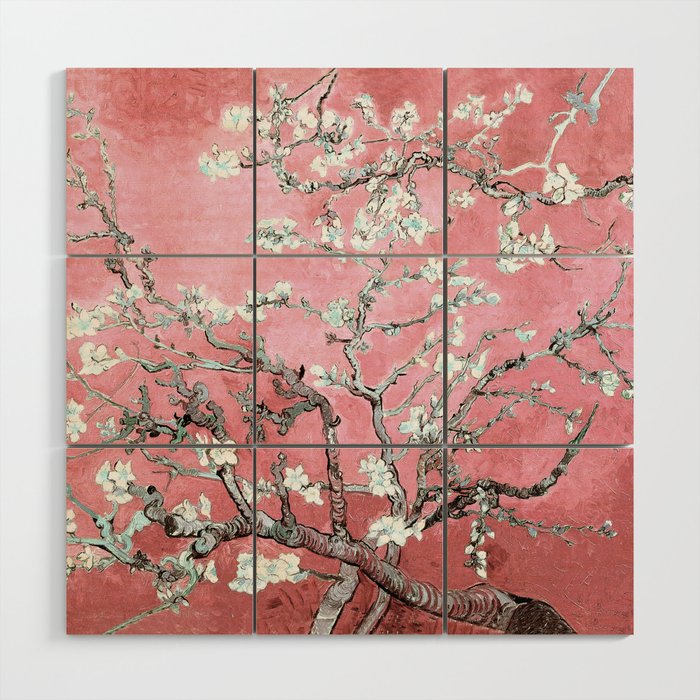 Van Gogh Timeless Almond Blossoms: White Blooms on a Classic Sweet Pink Canvas Wood Wall Art Gallery Image 1
