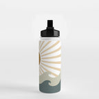 Retro, Sun and Waves, Green and Gold Water Bottle Gallery Image 2