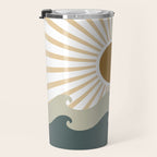 Retro, Sun and Waves, Green and Gold Travel Mug Gallery Image 3