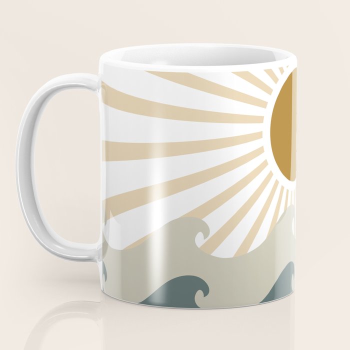 Retro, Sun and Waves, Green and Gold Coffee Mug Gallery Image 3