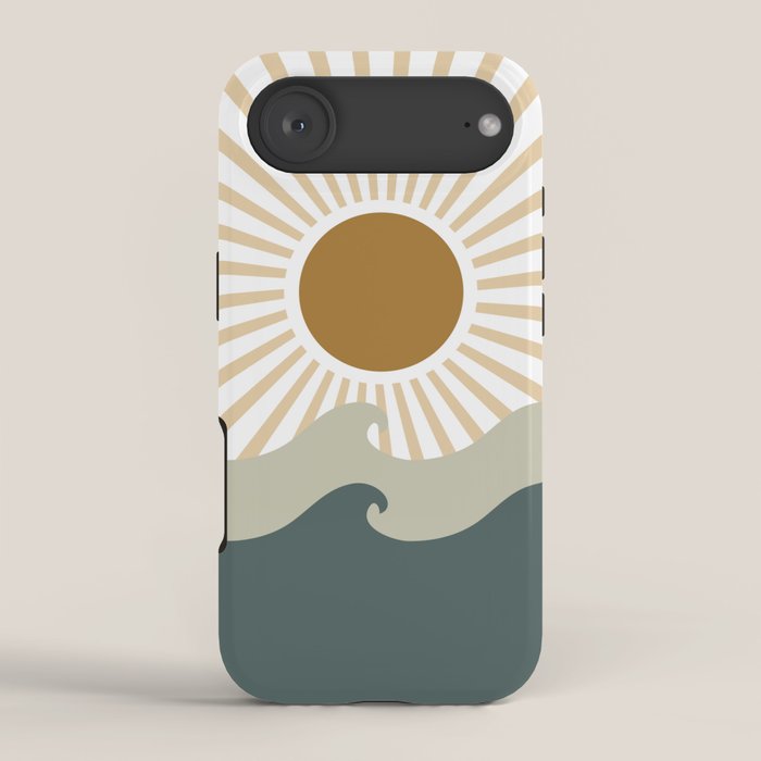 Retro, Sun and Waves, Green and Gold iPhone Case Gallery Image 2