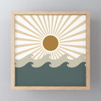 Retro, Sun and Waves, Green and Gold Mini Art Print Gallery Image 1