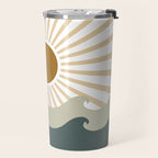 Retro, Sun and Waves, Green and Gold Travel Mug Gallery Image 2