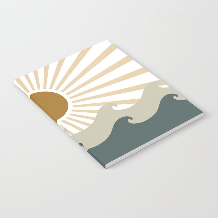 Retro, Sun and Waves, Green and Gold Notebook Gallery Image 1