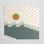 Retro, Sun and Waves, Green and Gold Wrapping Paper Gallery Image 3