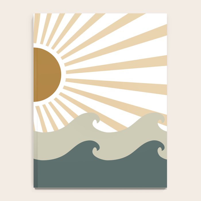 Retro, Sun and Waves, Green and Gold Notebook Gallery Image 4