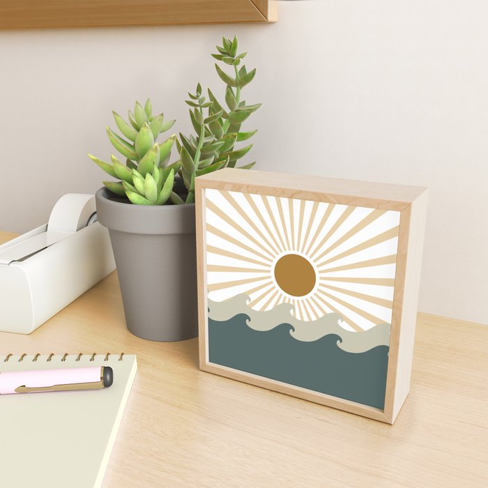 Retro, Sun and Waves, Green and Gold Mini Art Print Gallery Image 2