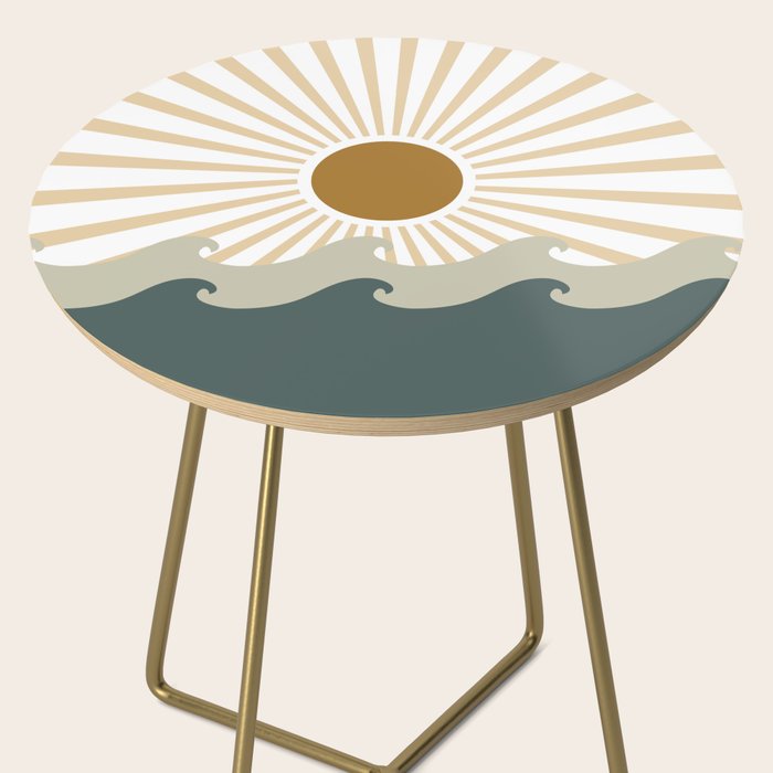 Retro, Sun and Waves, Green and Gold Side Table Gallery Image 2
