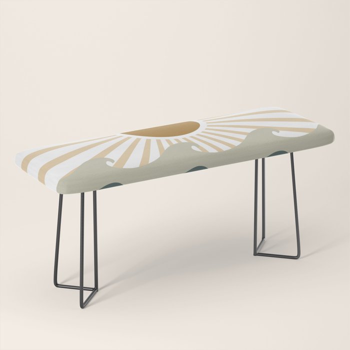 Retro, Sun and Waves, Green and Gold Bench Gallery Image 1