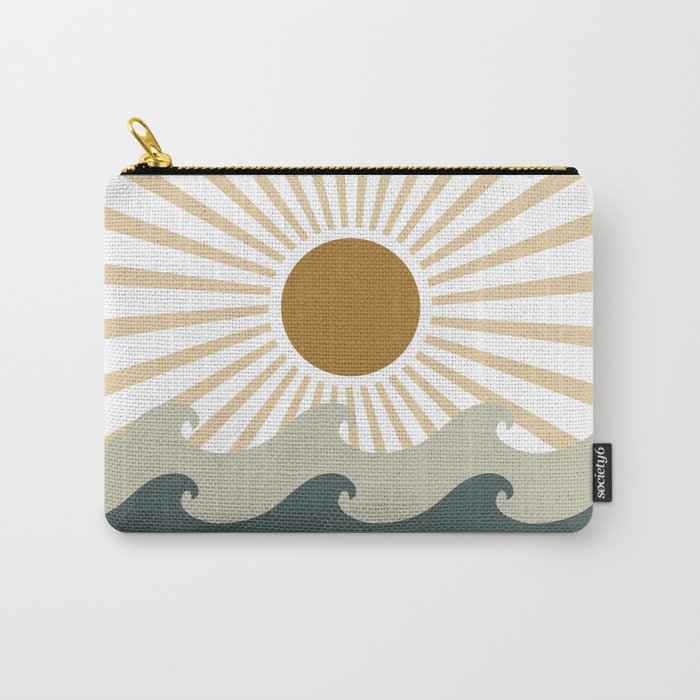 Retro, Sun and Waves, Green and Gold Carry All Pouch Gallery Image 1