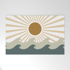 Retro, Sun and Waves, Green and Gold Welcome Mat Gallery Image 1