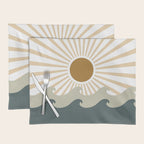 Retro, Sun and Waves, Green and Gold Placemat Gallery Image 1