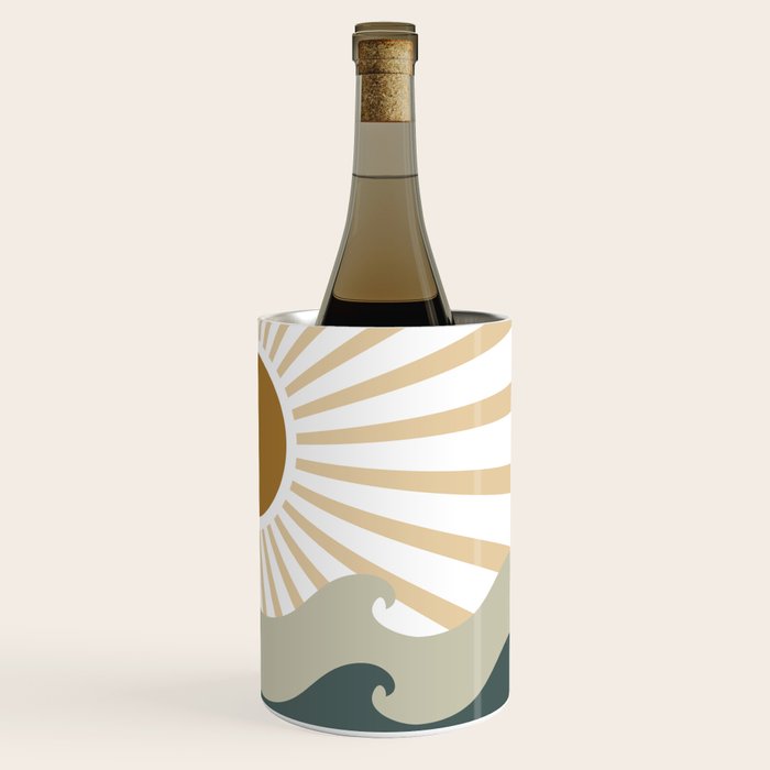 Retro, Sun and Waves, Green and Gold Wine Chiller Gallery Image 3