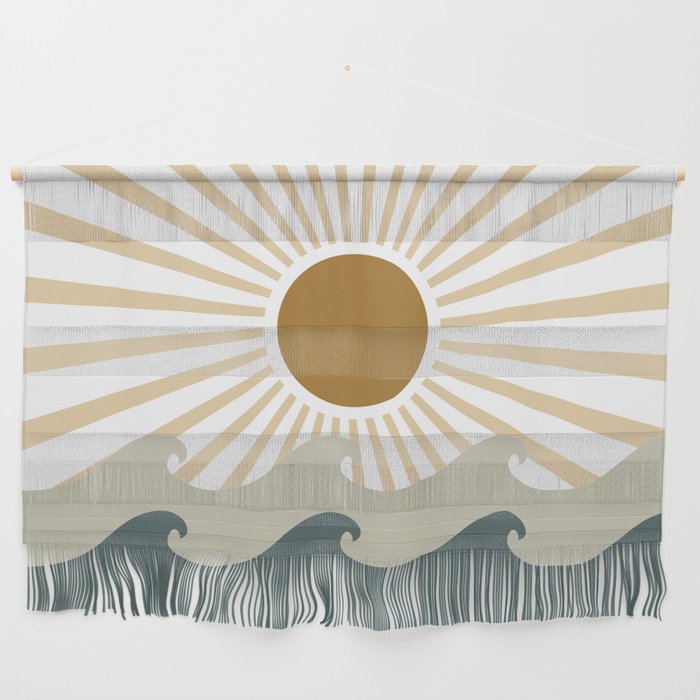 Retro, Sun and Waves, Green and Gold Wall Hanging Gallery Image 1