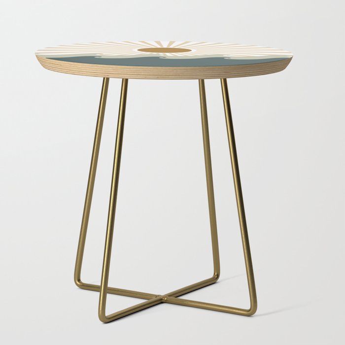 Retro, Sun and Waves, Green and Gold Side Table Gallery Image 1