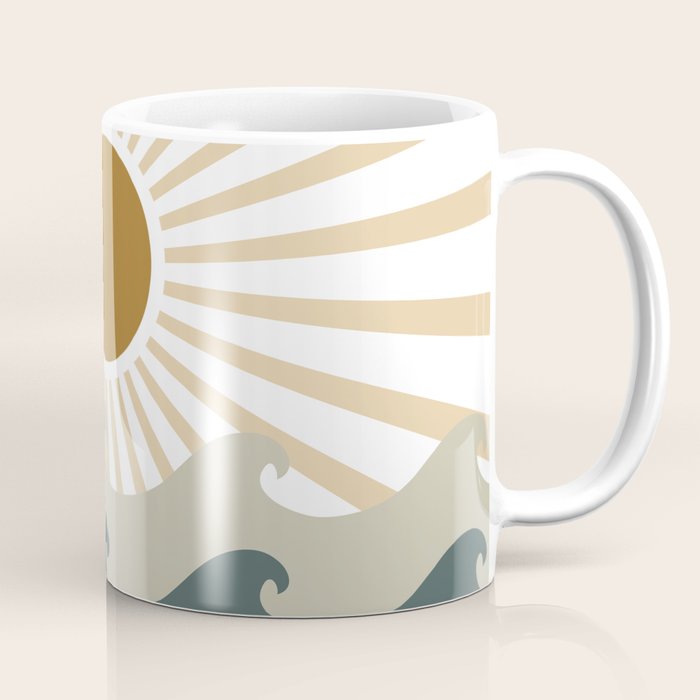 Retro, Sun and Waves, Green and Gold Coffee Mug Gallery Image 1