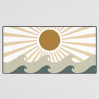 Retro, Sun and Waves, Green and Gold Desk Mat Gallery Image 3