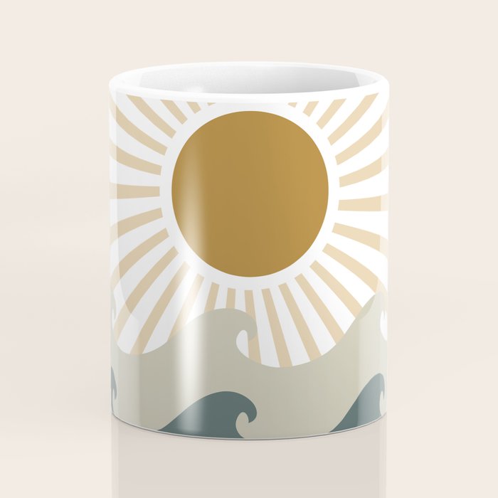 Retro, Sun and Waves, Green and Gold Coffee Mug Gallery Image 4