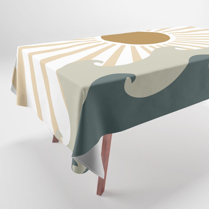 Retro, Sun and Waves, Green and Gold Tablecloth Gallery Image 1