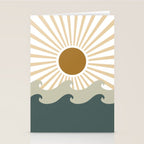Retro, Sun and Waves, Green and Gold Stationery Card Gallery Image 2