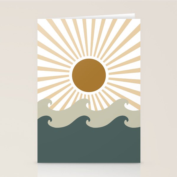 Retro, Sun and Waves, Green and Gold Stationery Card Gallery Image 2