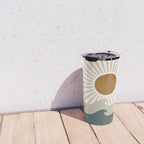Retro, Sun and Waves, Green and Gold Travel Mug Gallery Image 4