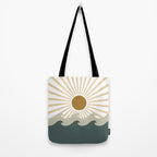 Retro, Sun and Waves, Green and Gold Tote Bag Gallery Image 2