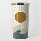Retro, Sun and Waves, Green and Gold Travel Mug Gallery Image 1