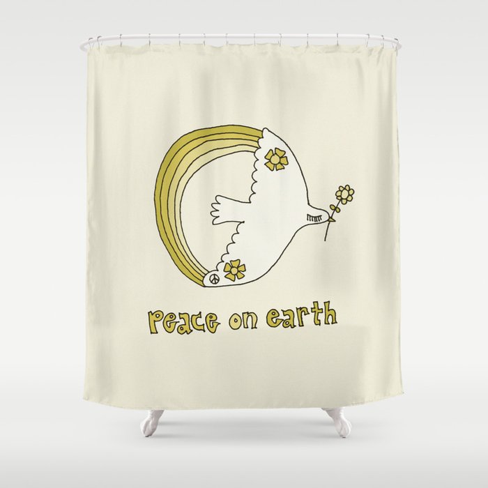 peace dove spread rainbow // retro art by surfy birdy Shower Curtain Gallery Image 1