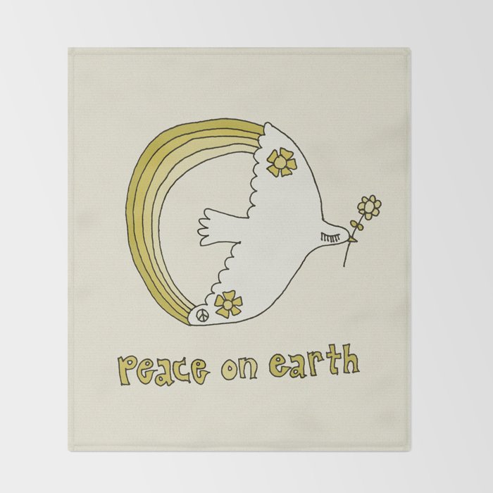 peace dove spread rainbow // retro art by surfy birdy Throw Blanket Gallery Image 2