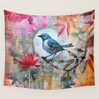Colorful Bird Garden Indian Summer Flora Wall Tapestry Gallery Image 4