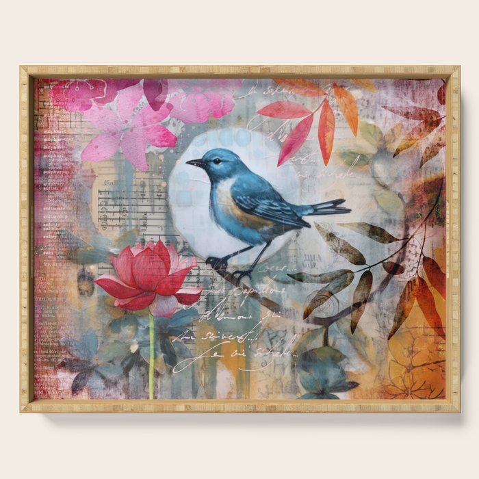 Colorful Bird Garden Indian Summer Flora Serving Tray Gallery Image 1