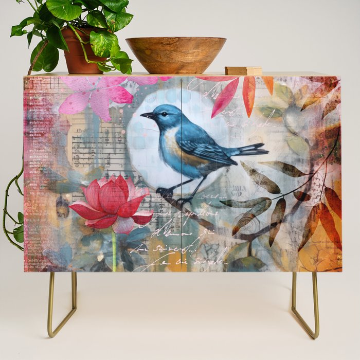 Colorful Bird Garden Indian Summer Flora Credenza Gallery Image 1