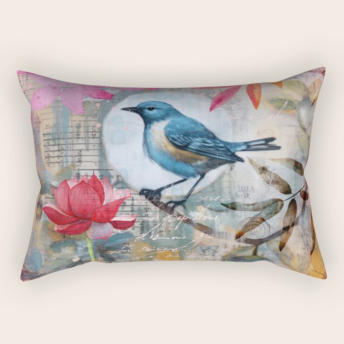 Colorful Bird Garden Indian Summer Flora Rectangular Pillow Gallery Image 1
