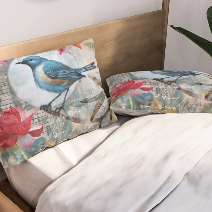 Colorful Bird Garden Indian Summer Flora Pillow Sham Gallery Image 2