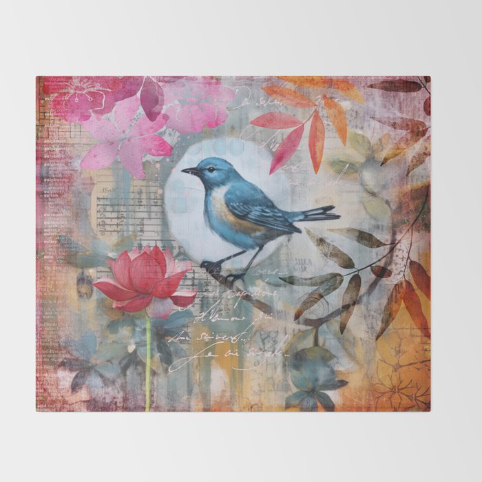 Colorful Bird Garden Indian Summer Flora Throw Blanket Gallery Image 2