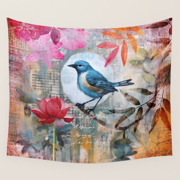 Colorful Bird Garden Indian Summer Flora Wall Tapestry Gallery Image 1